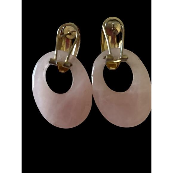 Rose Quartz Necklace Pierced Earrings Set Vintage Knotted Bead Pink Silver Tone - Picture 6 of 6